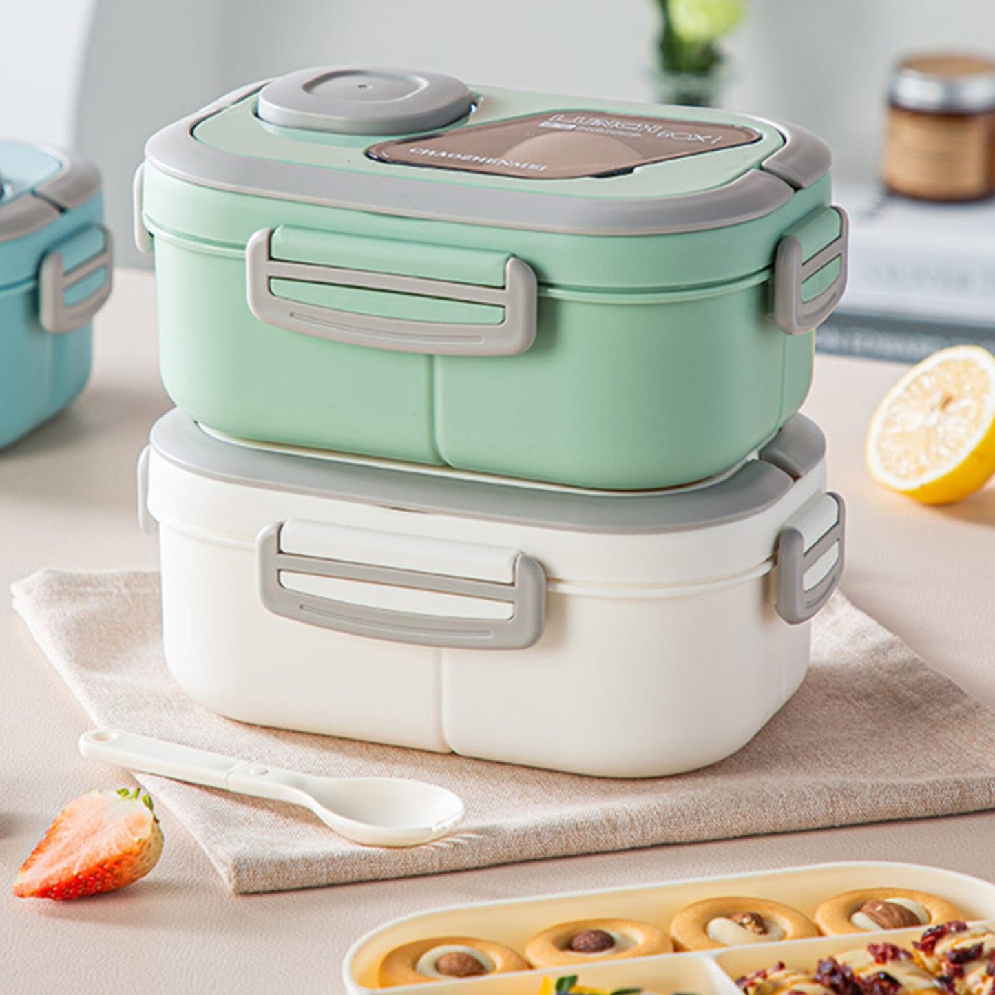 Double Layer Lunch Box with Cutlery Set