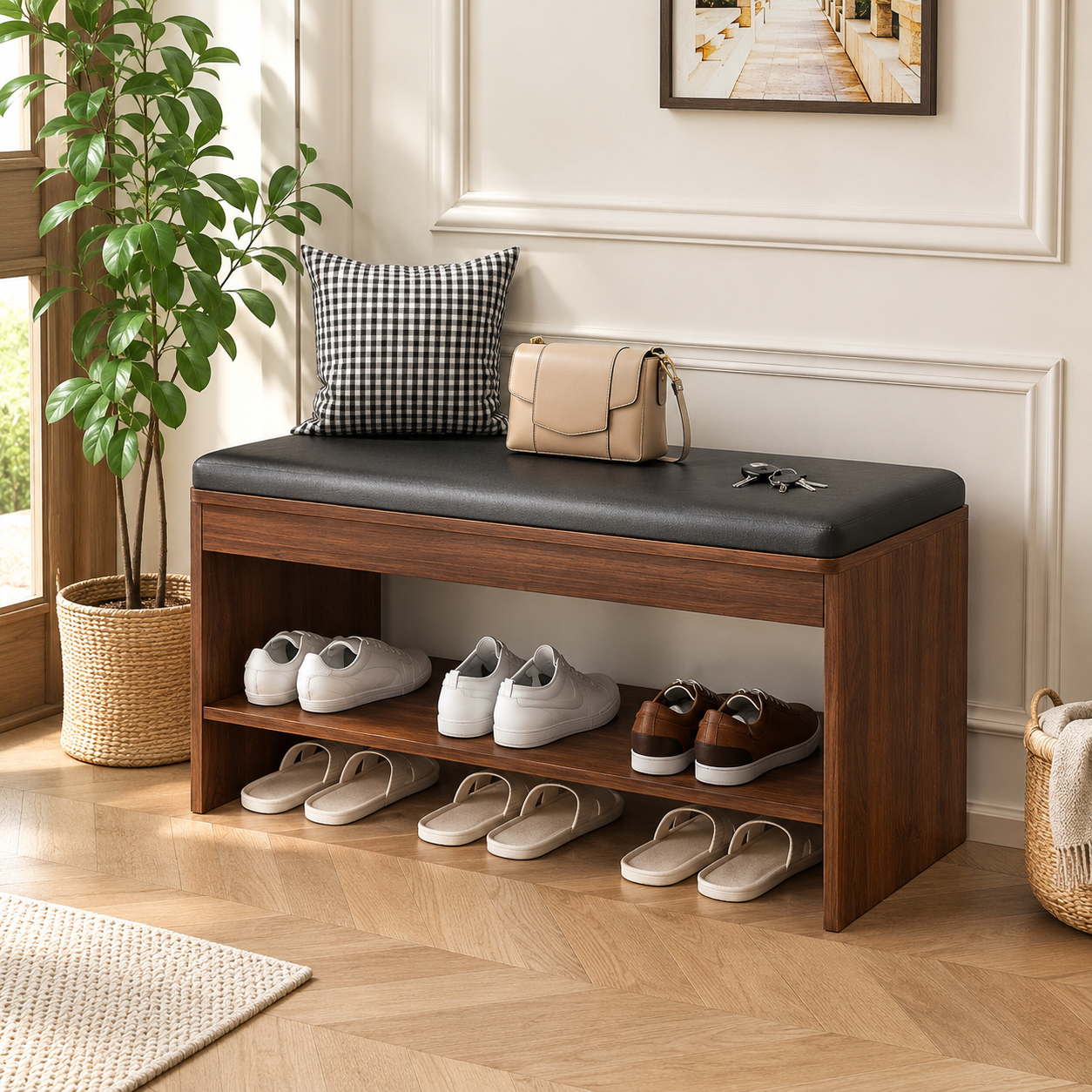 Entryway Shoe Rack with Bench