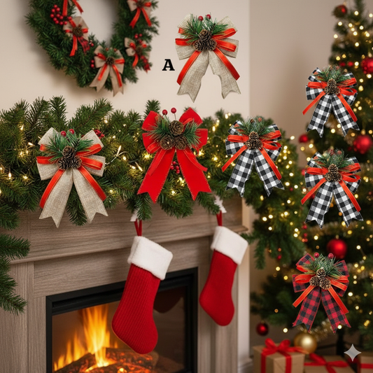 2 Christmas Bows With Pine Cones