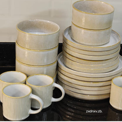 24Pcs Ribbed Ceramic  Dinnerware Set