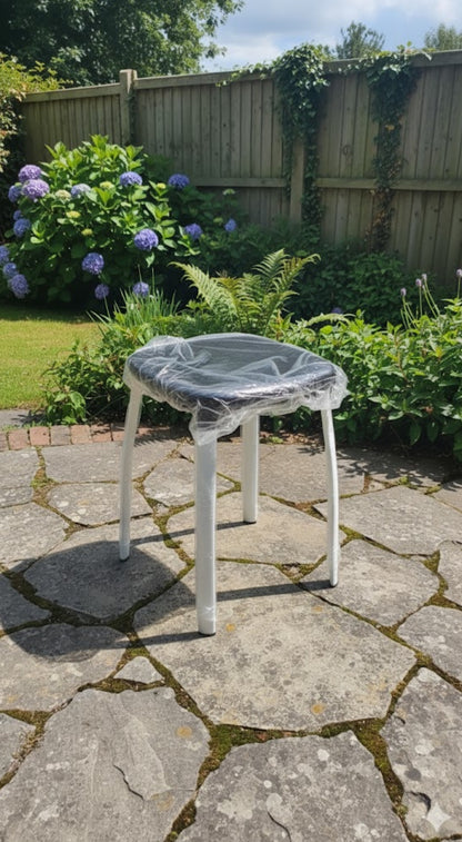 Metallic legs plastic seat