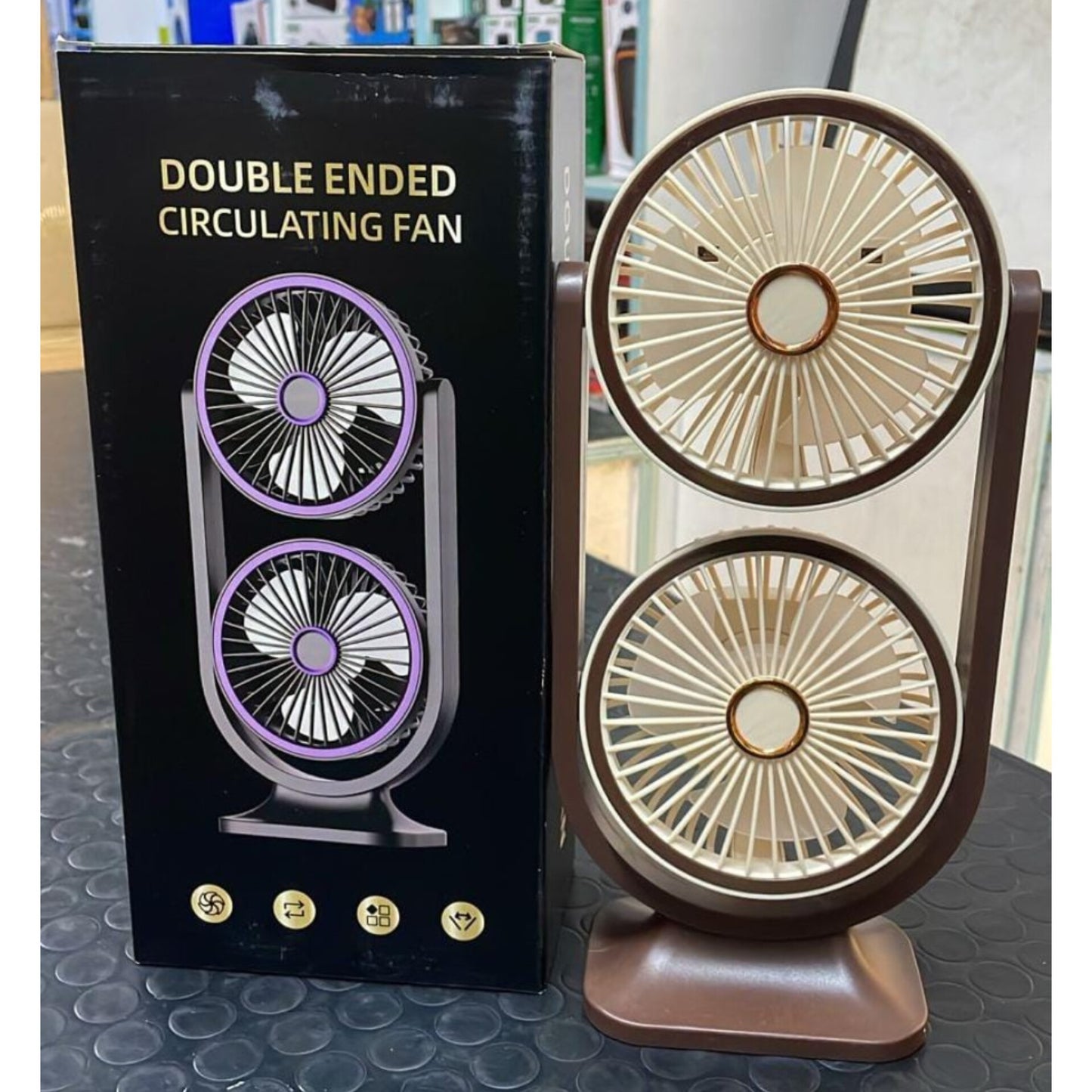 Hurricane rechargeable 360 dual head desktop fan USB charging cooling fan