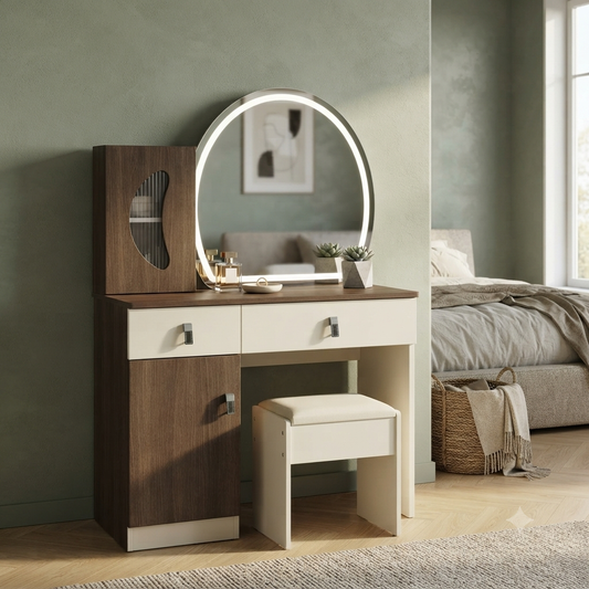 Wooden Dressing Table Stool and Storage Cabinet