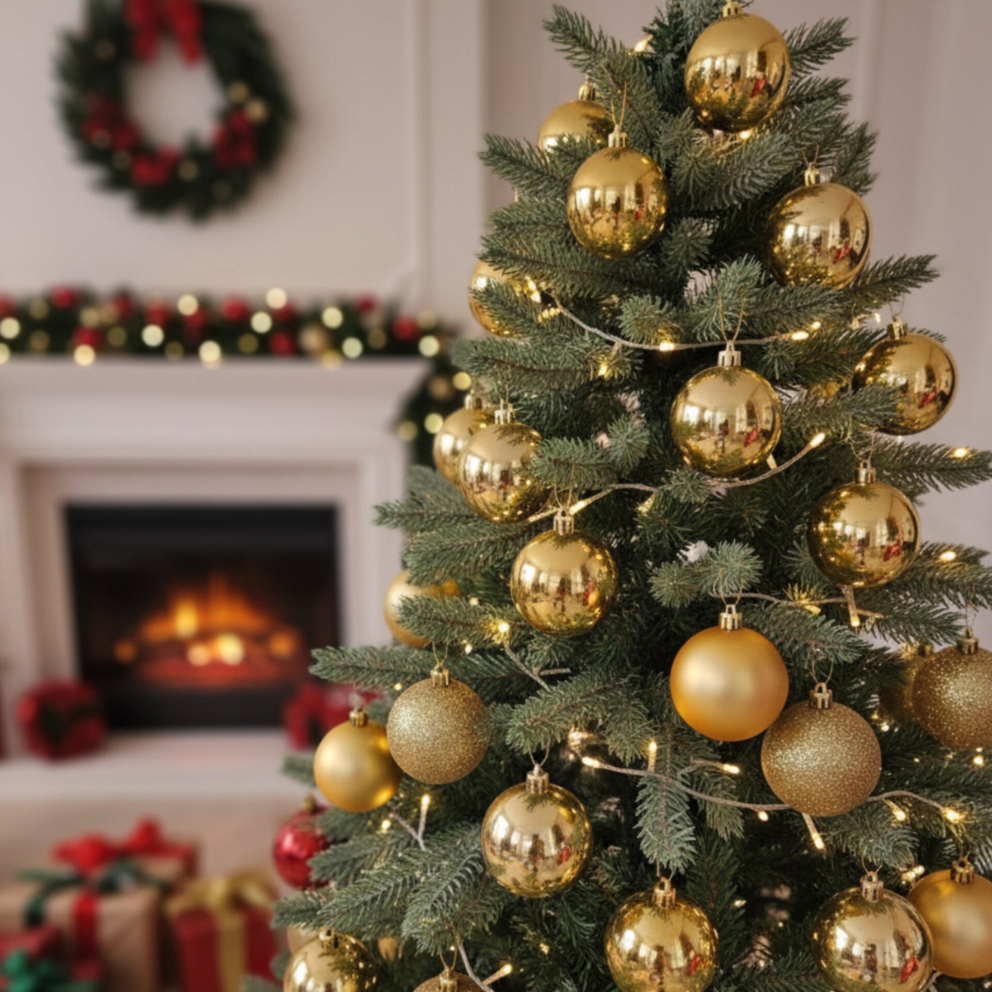 36-Piece Assorted Red Glitter and Matte Christmas Tree Ornament Balls