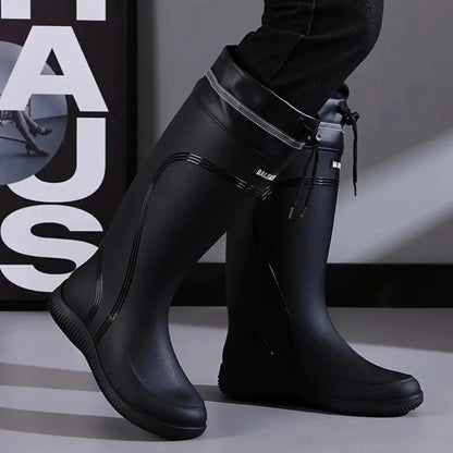 Casual Drawstring Long Tube Waterproof Fleece Rain Boots
