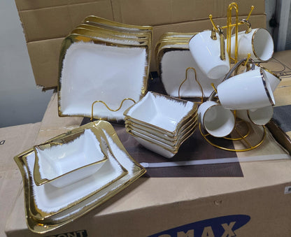 24pc Gold Ring Shaded Square Dinner Set