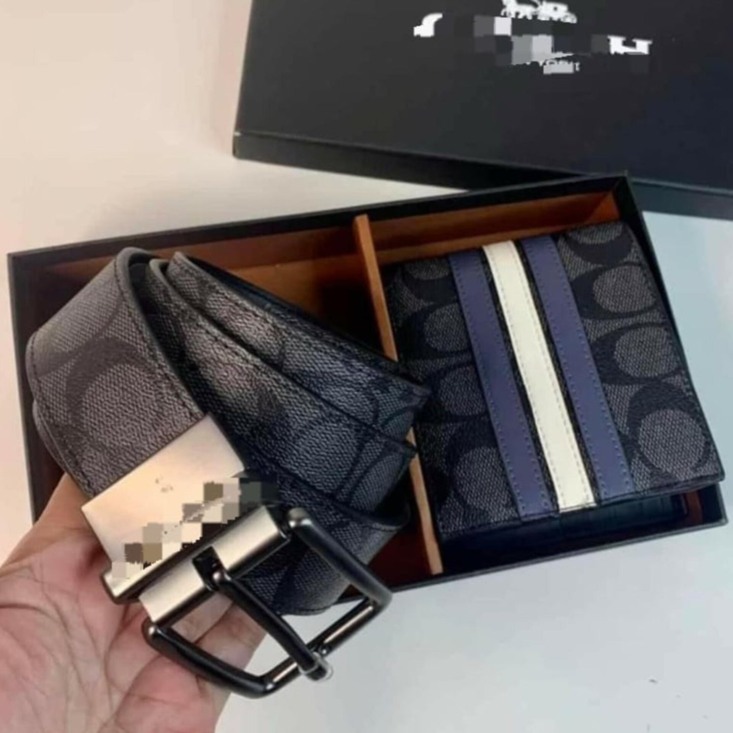 Men's Patterned Belt and Wallet Gift Set