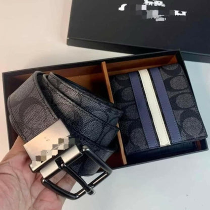 Men's Patterned Belt and Wallet Gift Set