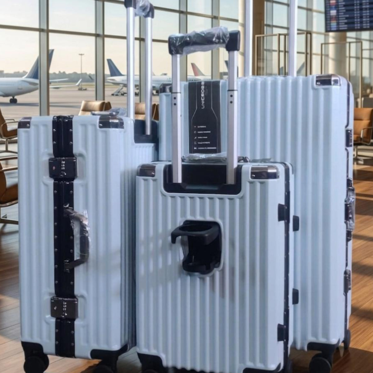3PC Set Unicross Aluminium Zipless Suitcase With Cup Holder |Size 30