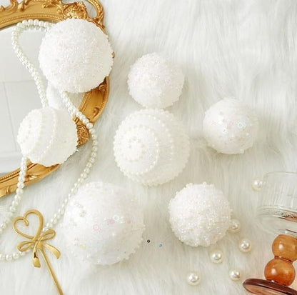 6Piece White Winter Luxe Christmas Balls Ornament 10cm