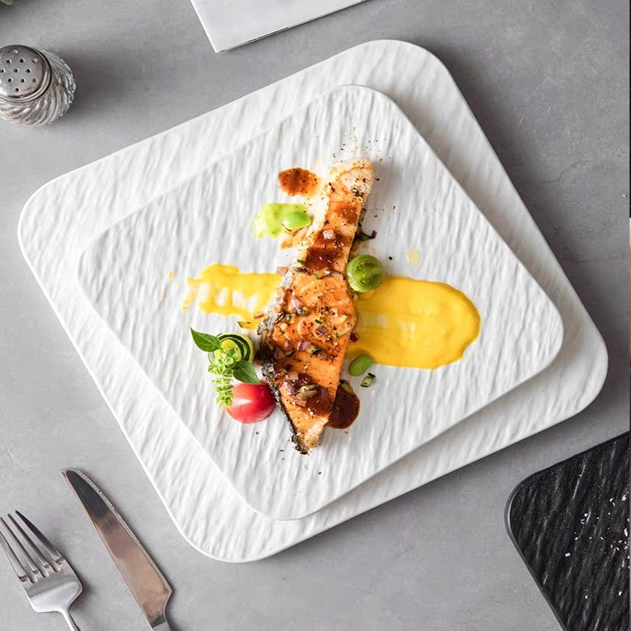 Rock Matte Black and White Square Dinner Plate