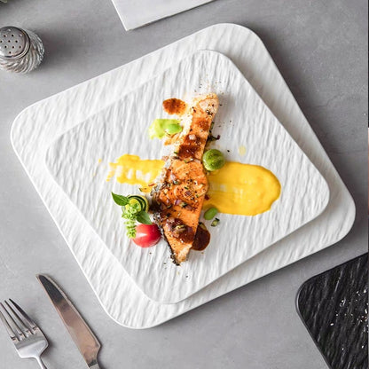 Rock Matte Black and White Square Dinner Plate