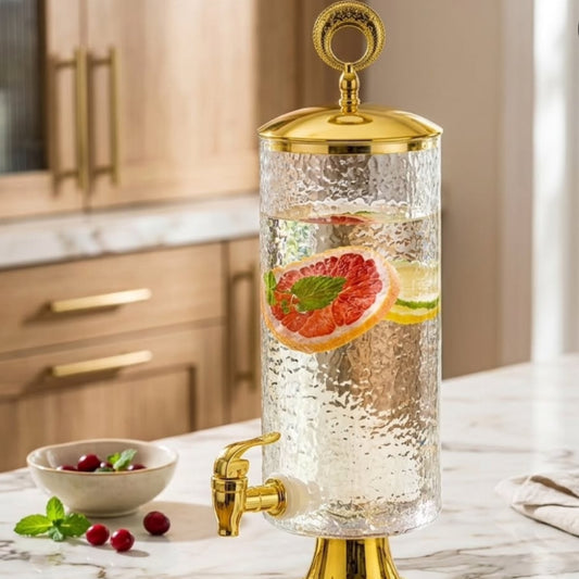 Glass Beverage Dispenser with Gold Accents