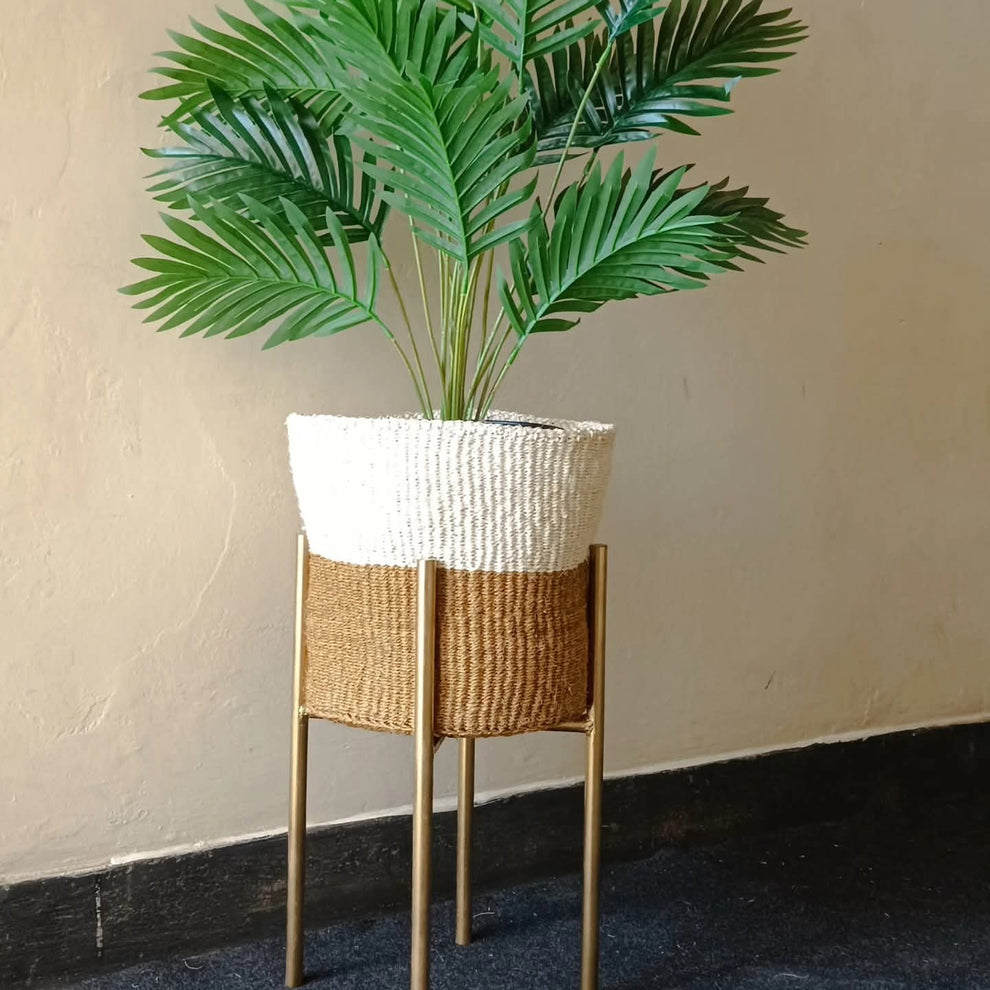 140cm Artificial Palm Tree with Woven Planter Stand Gha