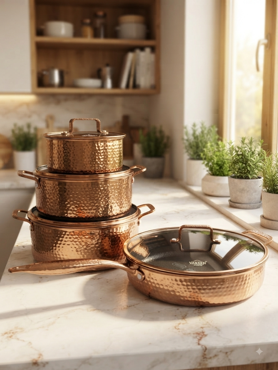 8Pc Copper Stainless Cookware Set 