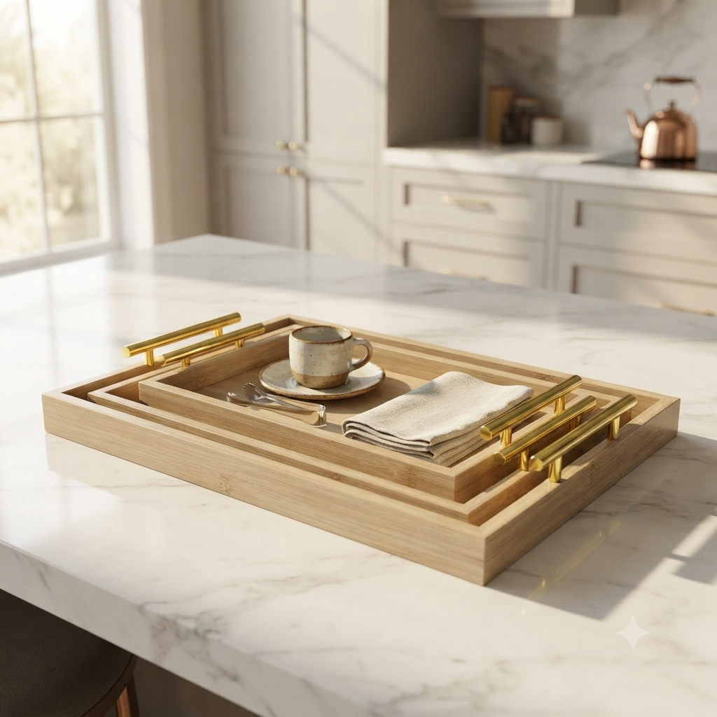 3Pcs Wooden Serving Tray Set