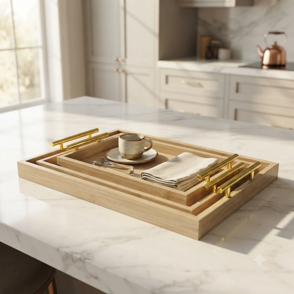 3Pcs Wooden Serving Tray Set