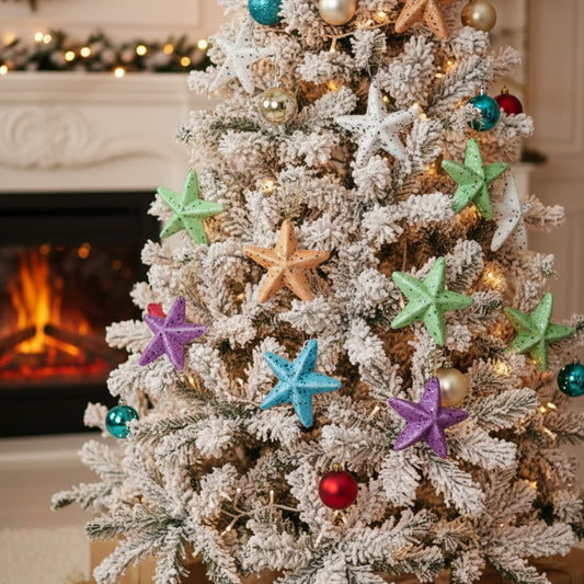 6Pc Christmas Frost Stars Decor