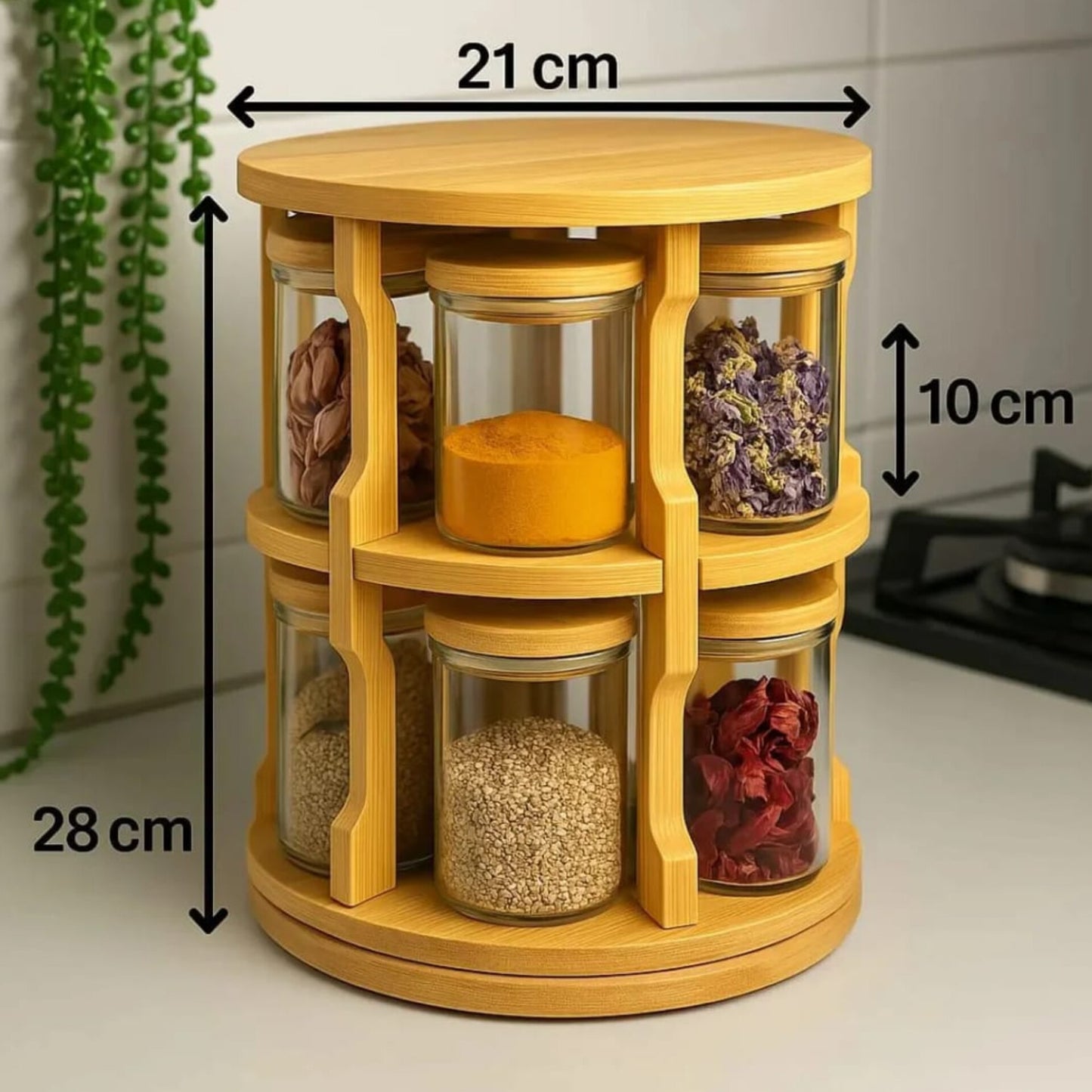 Rotating spice bamboo tabletop rack