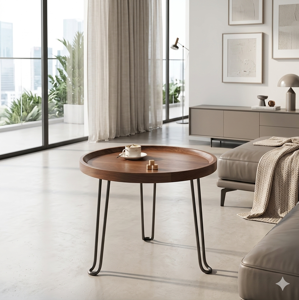 Round Wood and Metal Side Table Gha