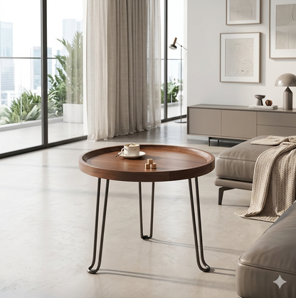 Round Wood and Metal Side Table Gha