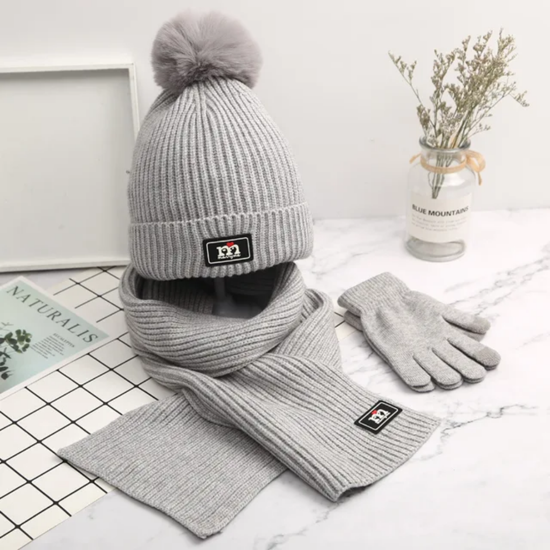 3 in 1 Winter Kids Beanie Hat  Scarf  and Gloves Set