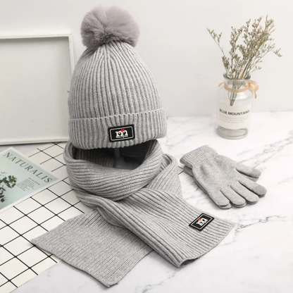 3 in 1 Winter Kids Beanie Hat  Scarf  and Gloves Set