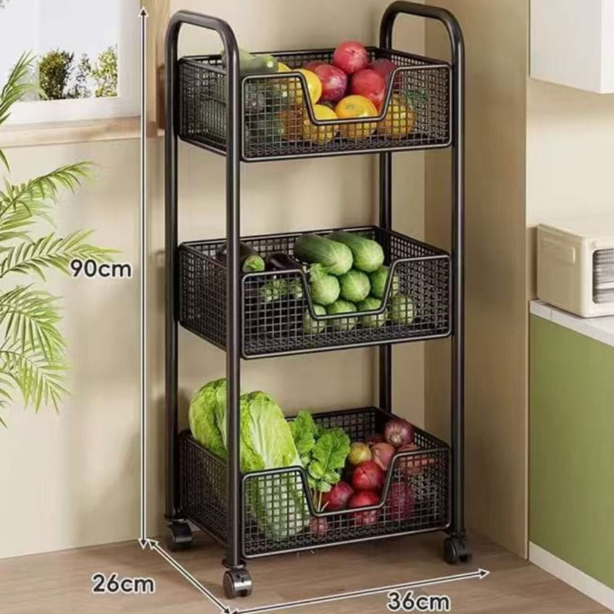3 Tier Rotating Mesh Storage Trolley