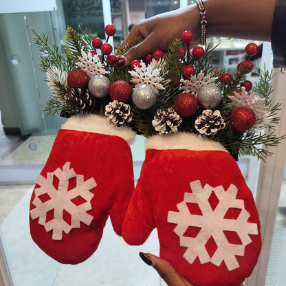 2 In 1 Christmas Garland Glove Shaped  Flower Wreath with Light Gha