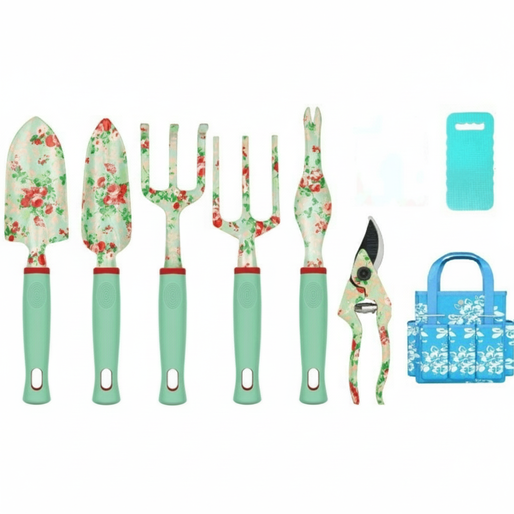 10pc Aluminium Garden Tool Set with Floral Printing