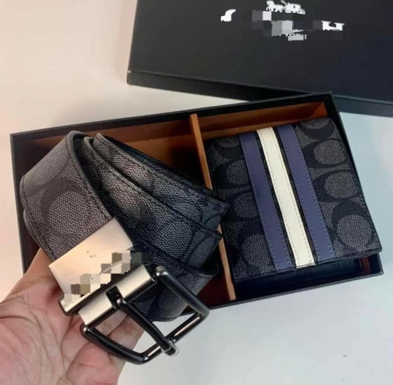 Men's Patterned Belt and Wallet Gift Set