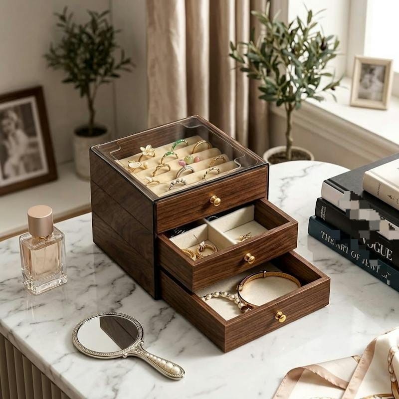 3 Tier Wooden Jewellery Storage Box