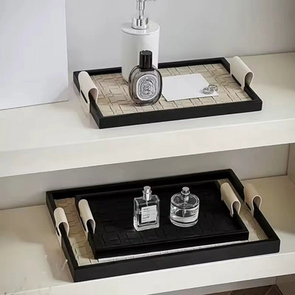 Wooden Faux Leather Vanity Tray