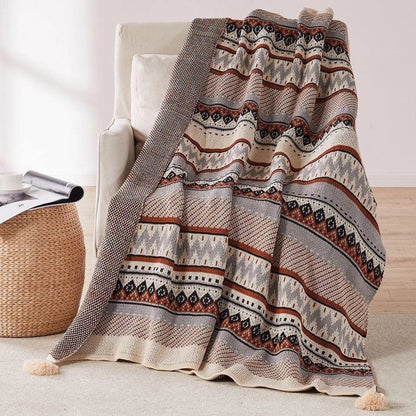 Bohemian Knitted Throw Blanket with Tassels
