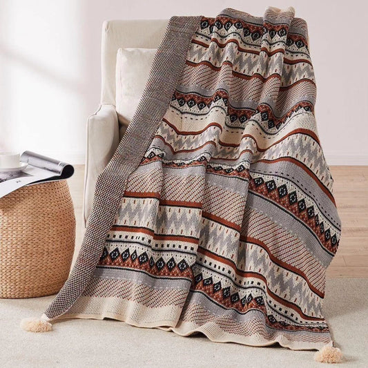Bohemian Knitted Throw Blanket with Tassels