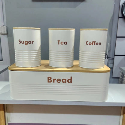 Alloy bread bin with three canister set