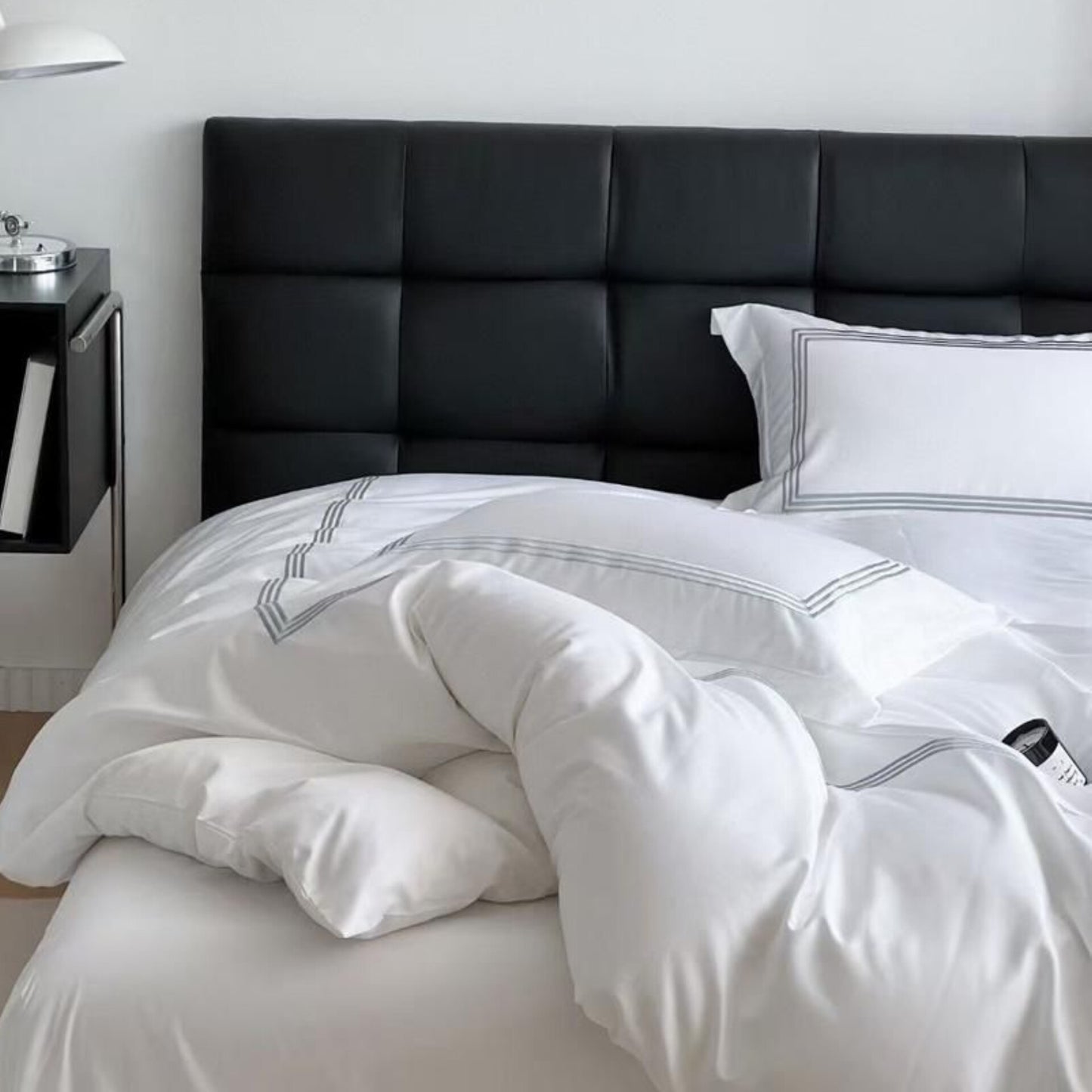 6Pcs Set 100% Pure Cotton Duvet Cover Set with Grey Stripes