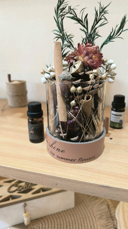 Dried flower diffuser with essential oils