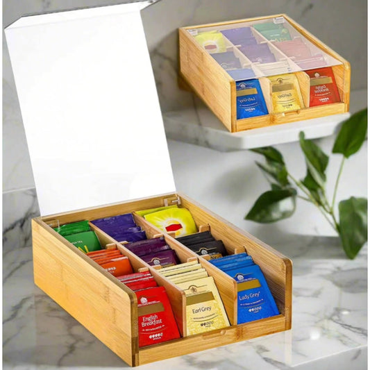6 slot bamboo teabag organizer