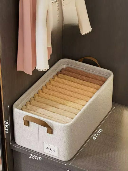 Steel frame support basket/garment organizer with leather handle