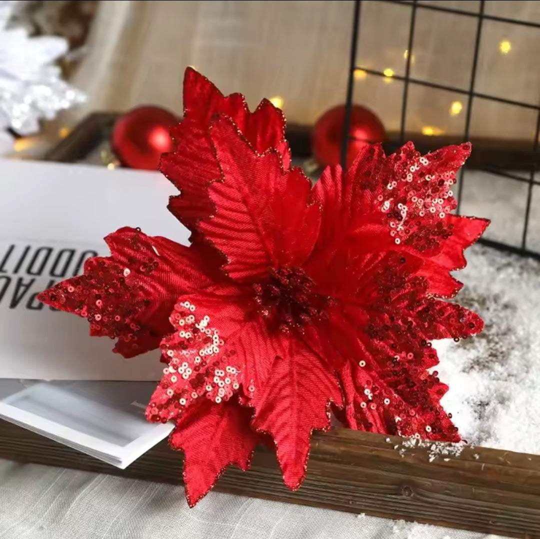 Sequined Fabric Christmas Poinsettia Flower