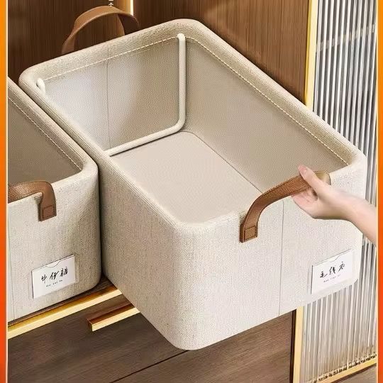 Steel frame support basket/garment organizer with leather handle