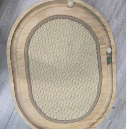 Oval Wooden and Sisal Cat Scratching Mat