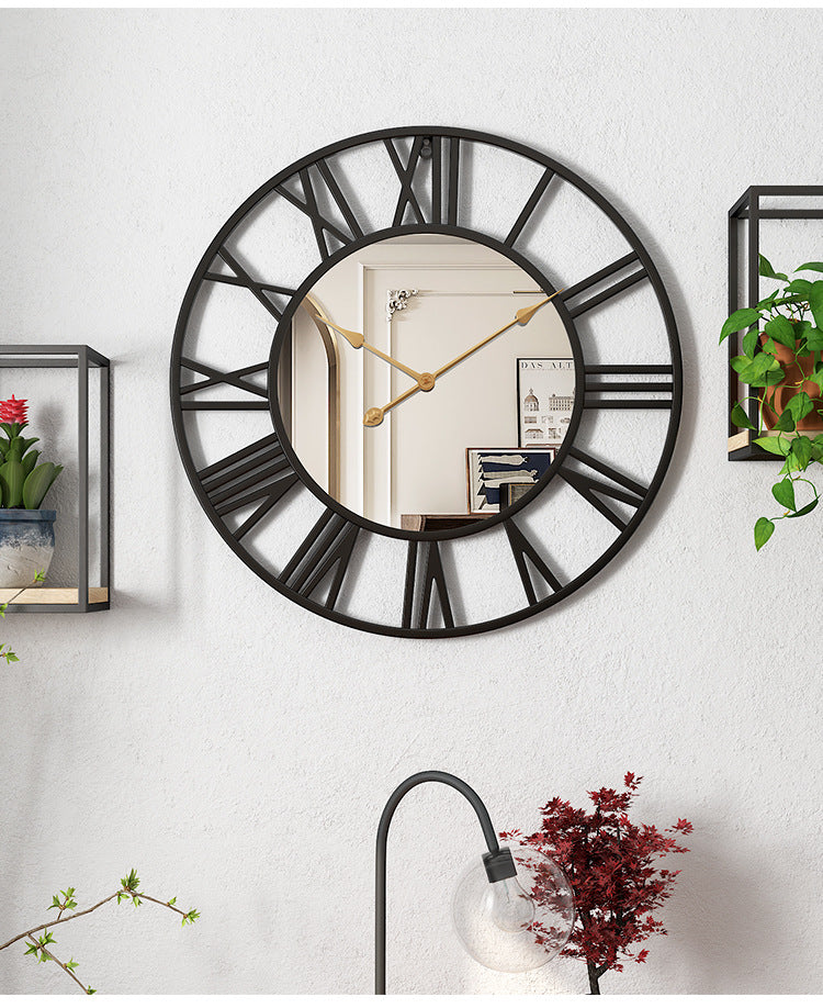 Metallic wall clock with mirror