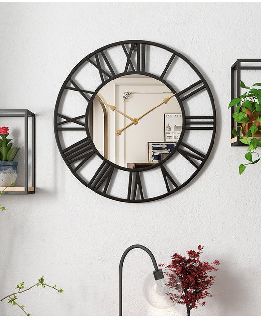 Metallic wall clock with mirror