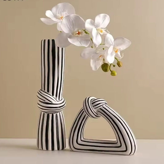 Striped Knot Ceramic Flower Vase Set