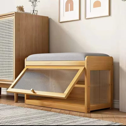 Wooden stool with shoe cabinet gha