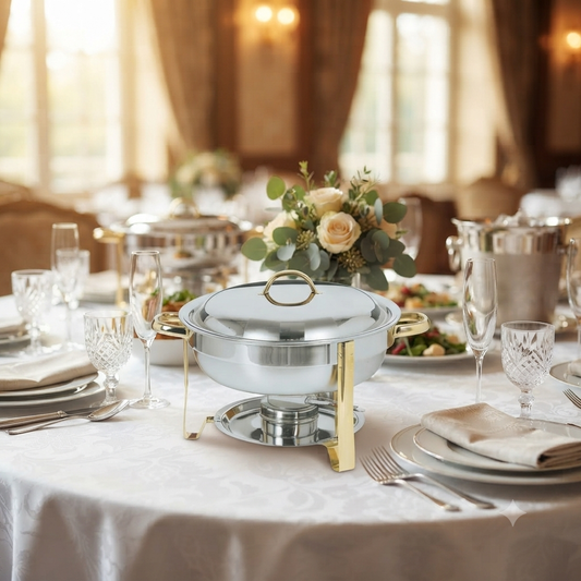 Signature 5.0 Ltr Round Chaffing Dish with Golden Legs 
Single Compartment 
CS-WH-831G