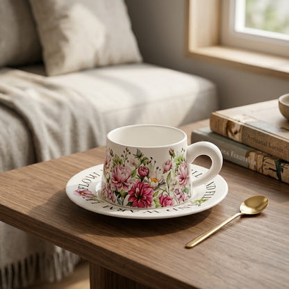 300ml  Flower Ceramic Coffee Cup and Saucer Set