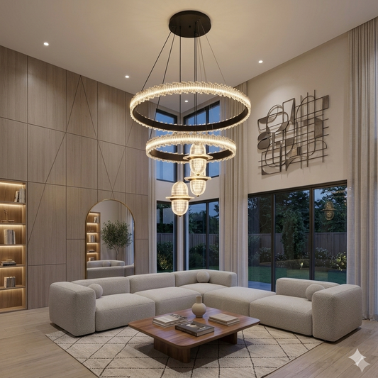Tiered Circular Ring and Pendant Chandelier Lamp